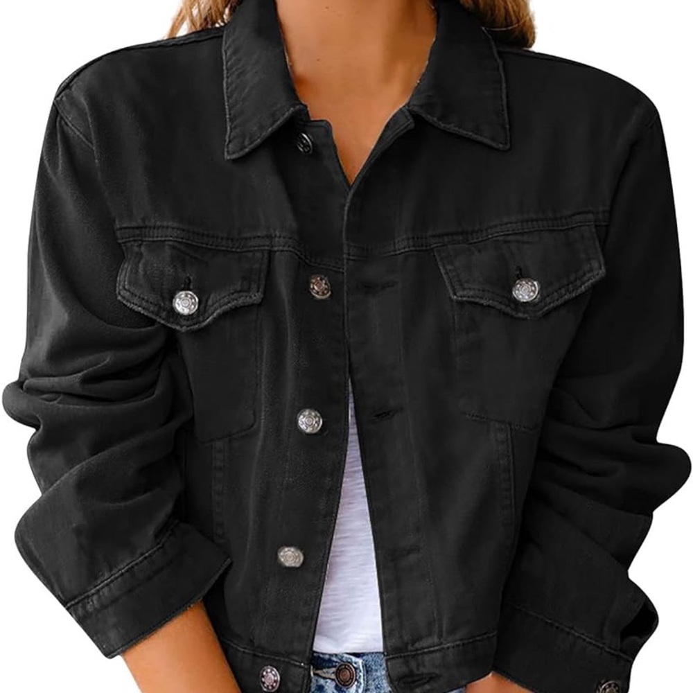 Black Jean Jacket with adjustable straps in back NWOT